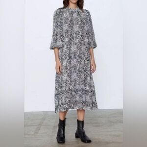Zara Leopard Print High Neck Midi Dress Black and White size Medium